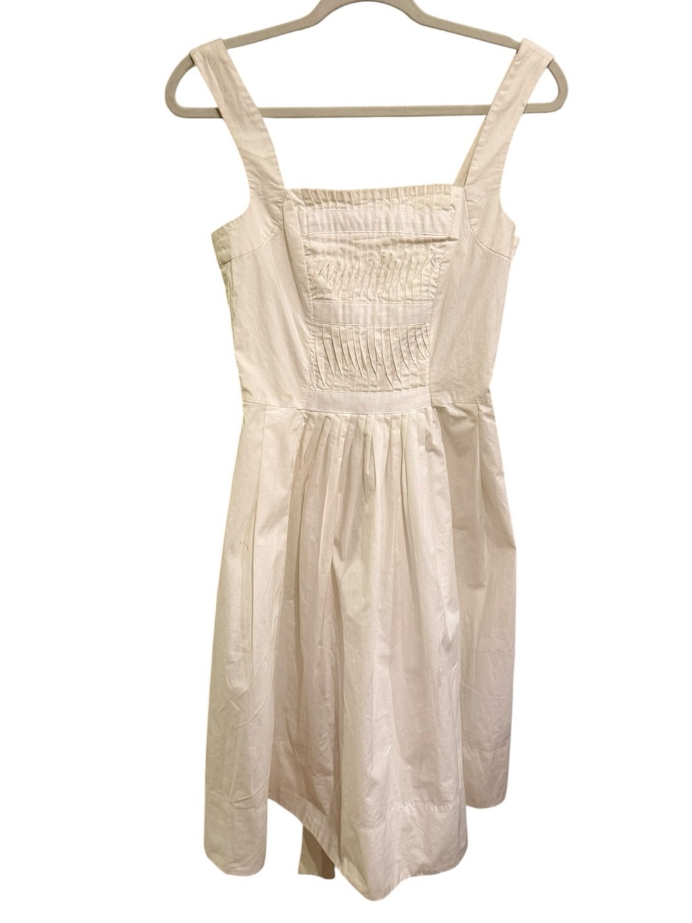 Zara 100% Crisp Cotton Cream Smocked Square-Neck Midi Dress - Size Small